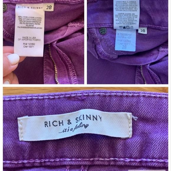 RICH & SKINNY Womens Junior Girls Purple Slim Stretch Jeans Pants Bottom Sz 28 - Picture 6 of 10